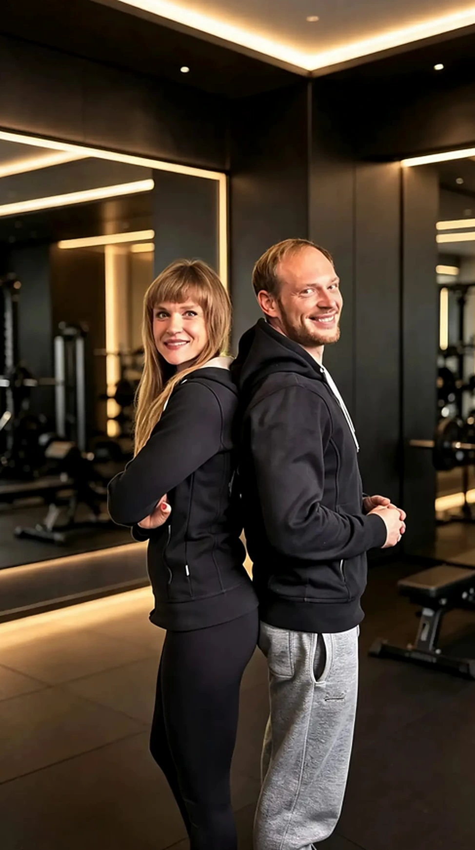 Sina und Florian Rücken an Rücken im Gym