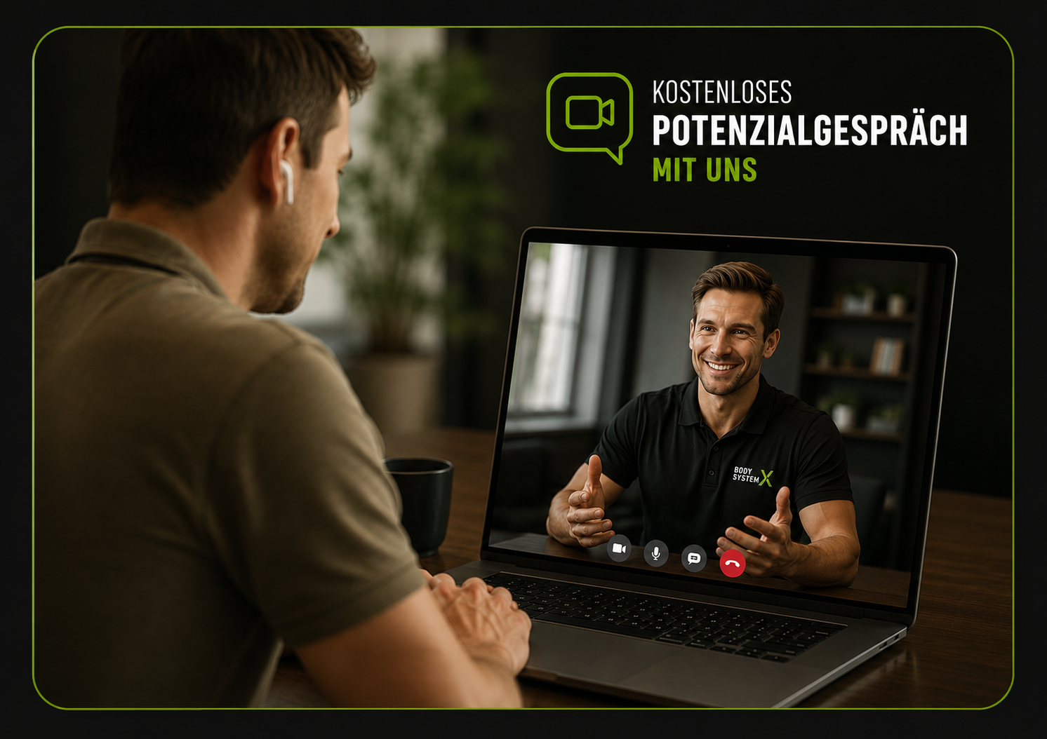Videocall-Szene: Coach im Gespräch mit einem Teilnehmer des Potenzialgesprächs