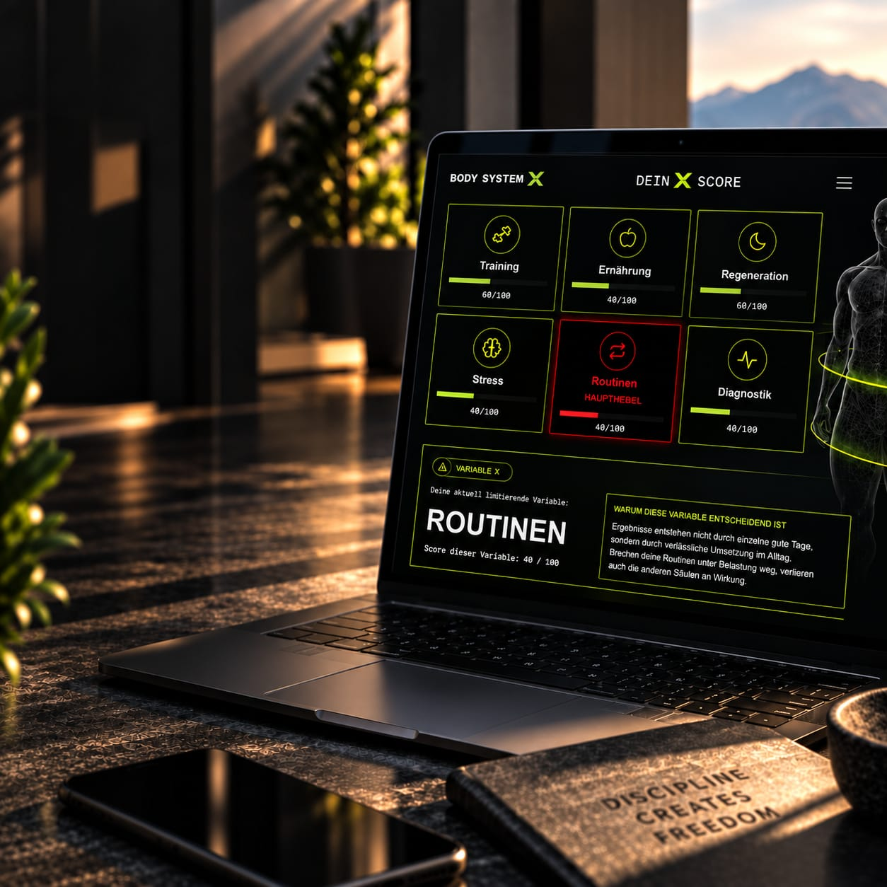 Body System X Dashboard auf einem Laptop