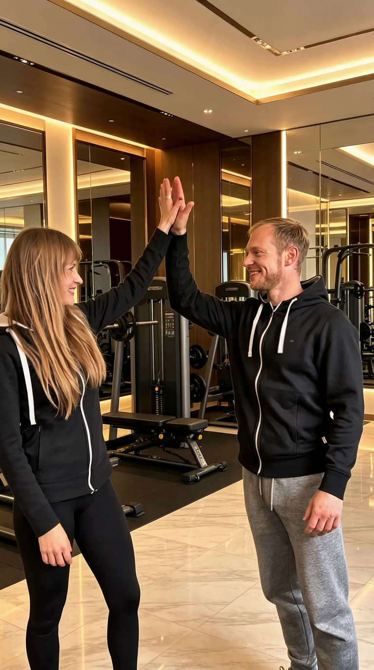 Sina und Florian beim High-Five im Gym